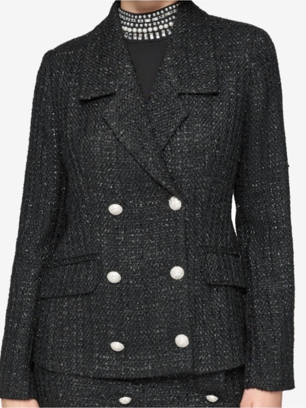 Karl Lagerfeld Paris Women's Double-Breasted Tweed Blazer - Black size 8 $189